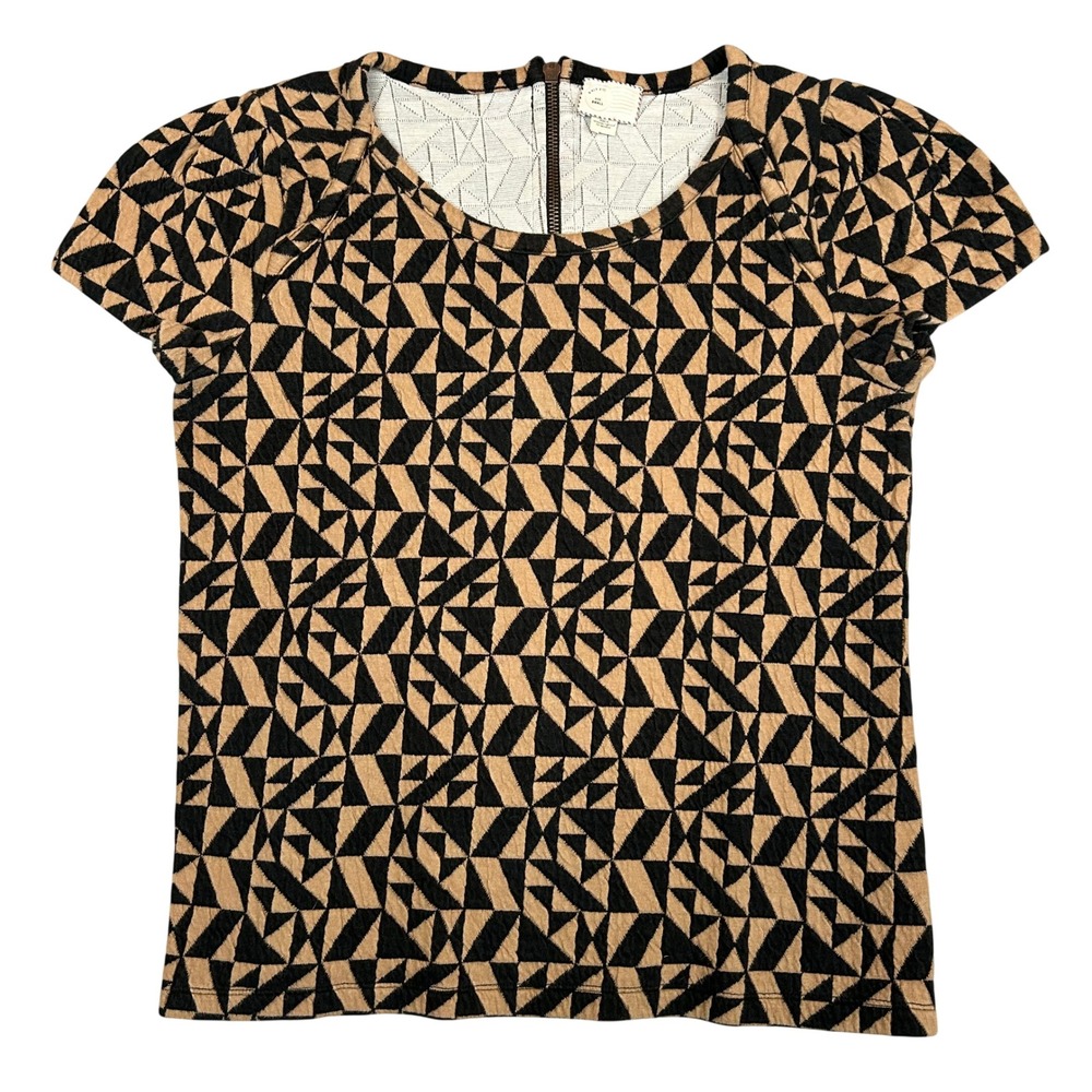 Postmark Anthropologie Office Business Casual Geometric Knit Top Tan Black S